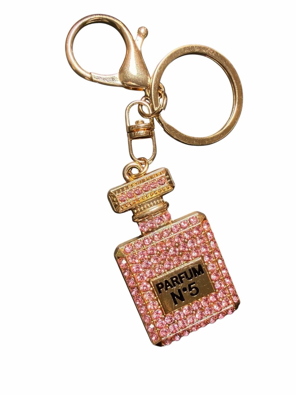Pink Rhinestone Perfume Bottle Purse Charm Keychain Gold Bling NWT